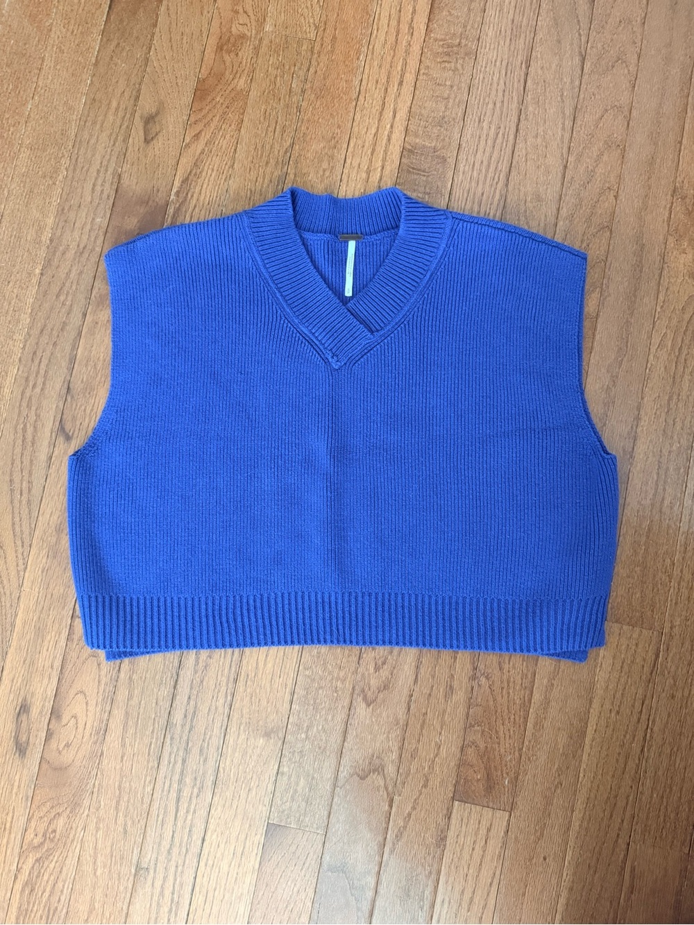 Free People Blue Cropped V-Neck Sweater Vest
